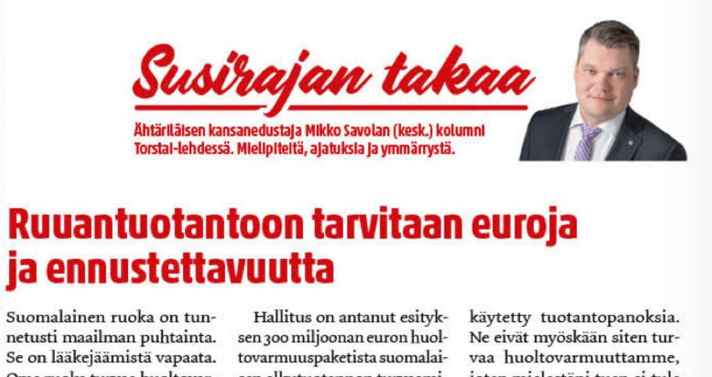 Ruuantuotantoon tarvitaan euroja ja ennustettavuutta 